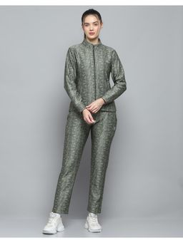 Rock.it - Women Printed Olive High Neck Full Sleeves Jacket With Track Pant