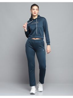 Rock.it - Women Printed Blue Hooded Neck Full Sleeve Hoodie With Track Pant