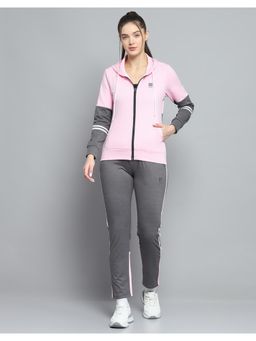 Rock.it - Women Solid Pink Hooded Neck Full Sleeve Hoodie With Track Pant