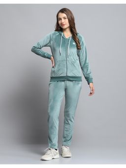 Rock.it - Women Solid Green Hooded Neck Full Sleeve Hoodie With Track Pant