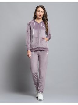 Rock.it - Women Purple Solid Hooded Neck Full Sleeve Hoodie With Track Pant