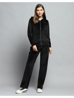 Monte Carlo - Women Solid Black Hooded Neck Full Sleeve Hoodie with Track Pant