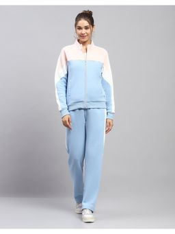 Monte Carlo - Women Colorblock Sky Blue High Neck Full Sleeve Jacket With Track Pant