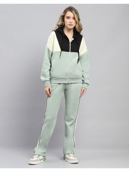 Monte Carlo - Women Green Colorblock Hooded Neck Full Sleeve Hoodie With Track Pant