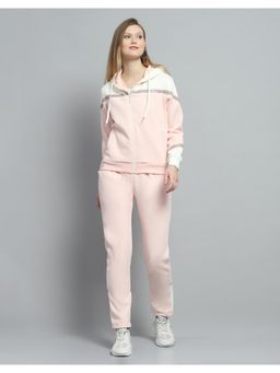 Monte Carlo - Women Colorblock Peach Hooded Neck Full Sleeve Hoodie With Track Pant