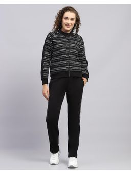 Monte Carlo - Women Self Design Black Round Neck Jacket With Track Pant