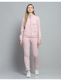 Monte Carlo - Women Printed Pink High Neck Full Sleeve Jacket With Track Pant