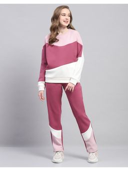 Monte Carlo - Women Solid Pink Round Neck Full Sleeve Sweat Shirt With Trackpant