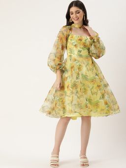 Ethnovog - Ready To Wear Yellow Organza Mini Dress