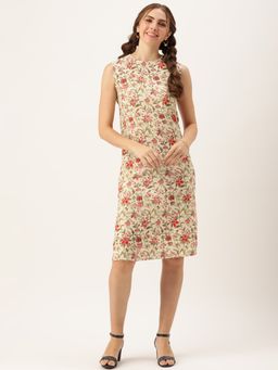 Ethnovog - Ready To Wear Beige Rayon Print Dress