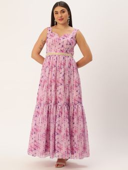 Ethnovog - Ready To Wear Multicolored Digital Printed Tiered Dress (Set of 2)