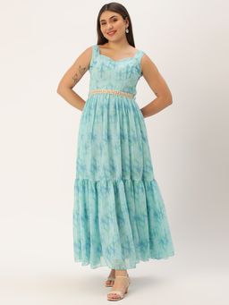 Ethnovog - Ready To Wear Blue Digital Print Tiered Dress
