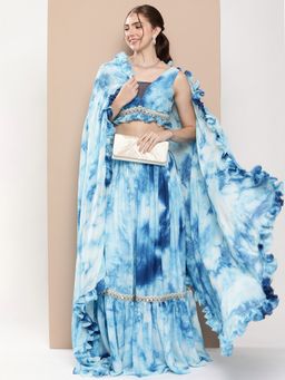 Ethnovog - Ready To Wear Multi-coloured Tie Dye Chinon Lehenga (Set of 3)