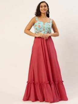 Ethnovog - Ready To Wear Blue N Pink Georgette Gown