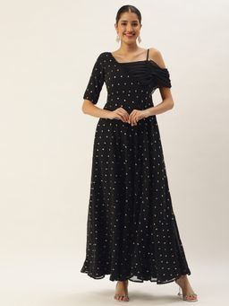 Ethnovog - Ready To Wear Black Embroidered One Shoulder Style Gown
