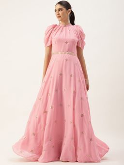 Ethnovog - Ready To Wear Pink Georgette Embroidered Gown