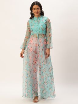 Ethnovog - Ready To Wear Blue Digital Printed Kurta With Straight Pant (Set of 2)