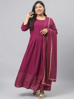 Stylum - Womens Gold Printed Rayon Kurta And Dupatta Set (set Of 2)
