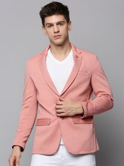 SHOWOFF - Mens Notched Lapel Solid Pink Open Front Blazer