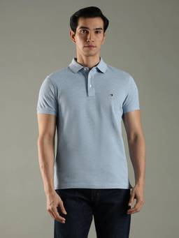 Tommy Hilfiger - Blue Solid Slim Fit Cotton Polo T-Shirt