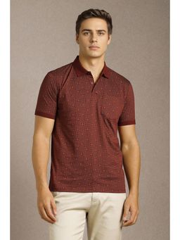 Louis Philippe - Men Maroon Print Polo T-Shirt