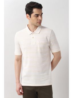 Peter England - Men Beige Stripe Polo T-Shirt