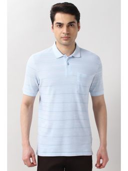 Peter England - Men Light Blue Stripe Polo T-Shirt