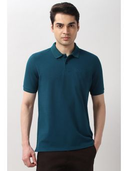 Peter England - Men Teal Textured Polo T-Shirt