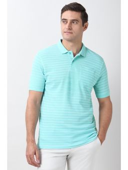 Peter England - Men Light Blue Stripe Polo T-Shirt
