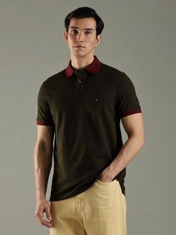 Tommy Hilfiger - Black Striped Regular Fit Cotton Polo T-Shirt