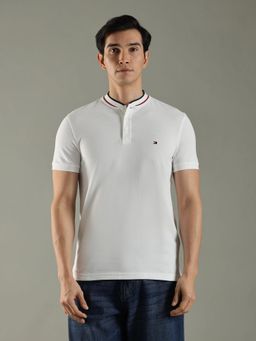 Tommy Hilfiger - White Solid Slim Fit Cotton Polo T-Shirt