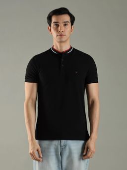 Tommy Hilfiger - Black Solid Slim Fit Cotton Polo T-Shirt