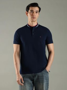 Tommy Hilfiger - Navy Blue Solid Slim Fit Cotton Polo T-Shirt