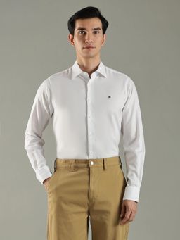 Tommy Hilfiger - White Solid Regular Fit Cotton Shirt