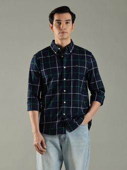 Tommy Hilfiger - Navy Blue Checks Regular Fit Cotton Shirt