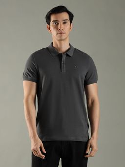 Tommy Hilfiger - Grey Solid Slim Fit Cotton Polo T-Shirt