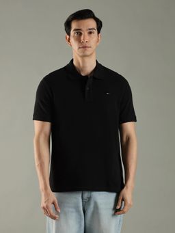Tommy Hilfiger - Black Solid Regular Fit Cotton Polo T-Shirt