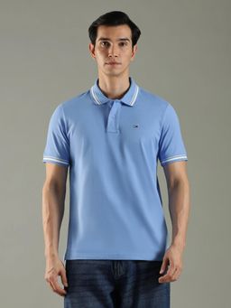 Tommy Hilfiger - Blue Solid Regular Fit Cotton Polo T-Shirt