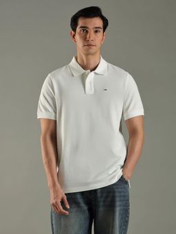 Tommy Hilfiger - Off White Solid Regular Fit Cotton Polo T-Shirt