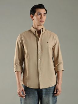 Tommy Hilfiger - Beige Solid Regular Fit Cotton Shirt