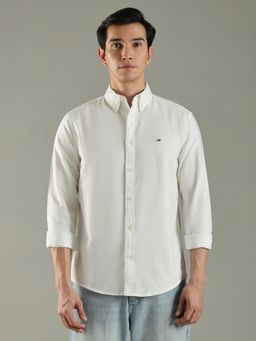 Tommy Hilfiger - White Solid Regular Fit Cotton Shirt