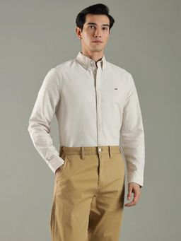 Tommy Hilfiger - Beige Solid Regular Fit Cotton Shirt