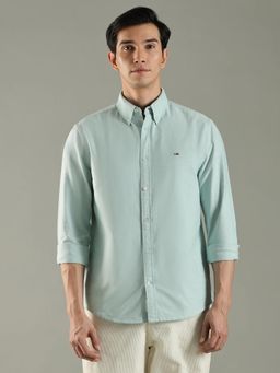 Tommy Hilfiger - Green Solid Regular Fit Cotton Shirt