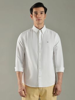 Tommy Hilfiger - Off White Solid Regular Fit Cotton Shirt