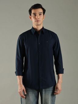 Tommy Hilfiger - Navy Blue Solid Regular Fit Cotton Shirt