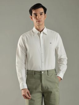 Tommy Hilfiger - Off White Solid Regular Fit Cotton Shirt