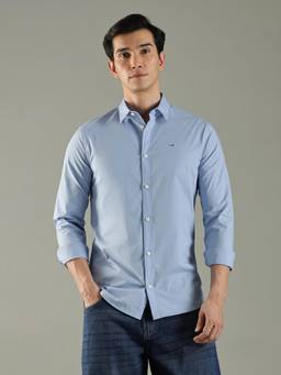Tommy Hilfiger - Blue Solid Slim Fit Cotton Shirt