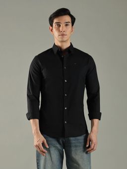 Tommy Hilfiger - Black Solid Slim Fit Cotton Shirt