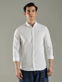 Tommy Hilfiger - White Solid Slim Fit Cotton Shirt