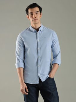 Tommy Hilfiger - Blue Solid Slim Fit Cotton Shirt